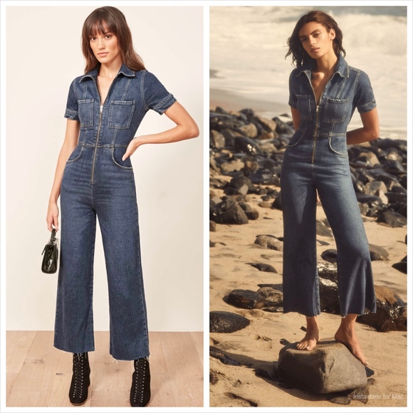 reformation denim jumpsuit